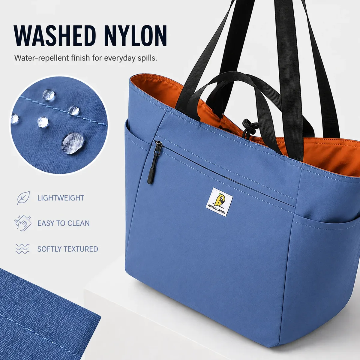 sac fourre-tout en nylon lavé pour femmes, réversible, léger, grande capacité, sac à main à bandoulière, résistant à l'eau, sac de voyage multi-poches