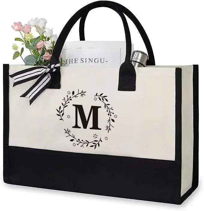 sac fourre-tout en toile lettre anniversaire cadeau de mariage personnalisé boutique logo d'affaires mode grande capacité sac à provisions bolsos 2025