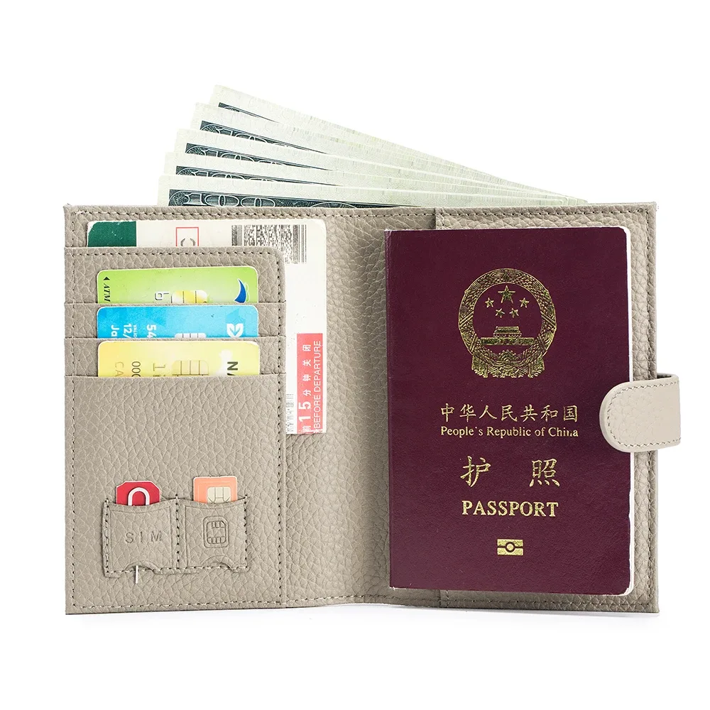 Porte-passeport en cuir de vache véritable pour hommes et femmes, portefeuille de voyage avec poche zippée, porte-cartes, portefeuille à deux volets à blocage RFID
