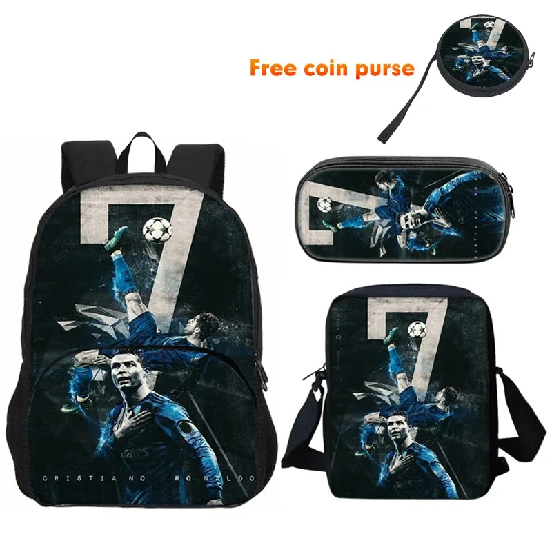 ronaldo 3 pièces ensemble sac à dos sport sac à bandoulière trousse à crayons cr sac à dos football étoile livre sacs pour garçons filles meilleur cadeau