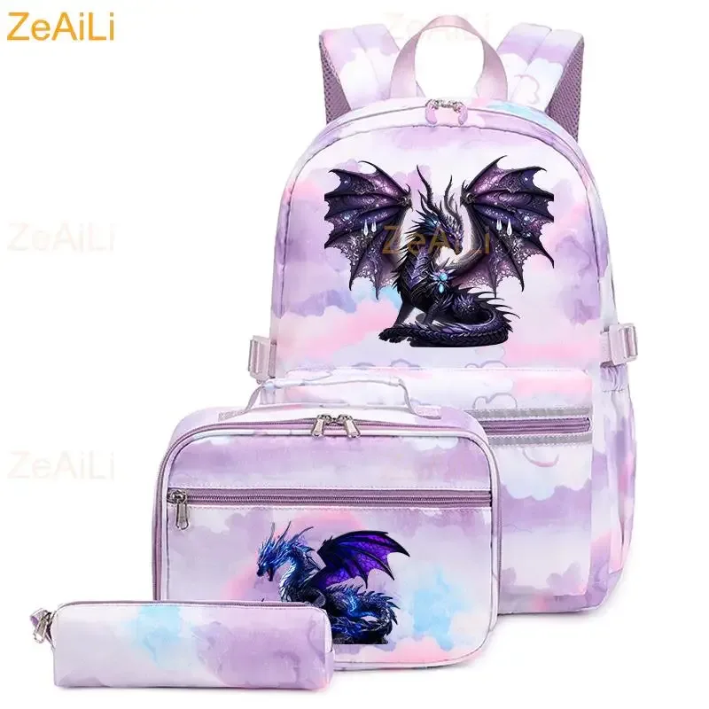 lot de 3 sacs à dos mignons pour étudiants et adolescents, motif patte de chien et chat, couleur violette, avec sac à déjeuner, sac de voyage coloré, sacs d'école pour garçons et filles, ensembles de mochilas