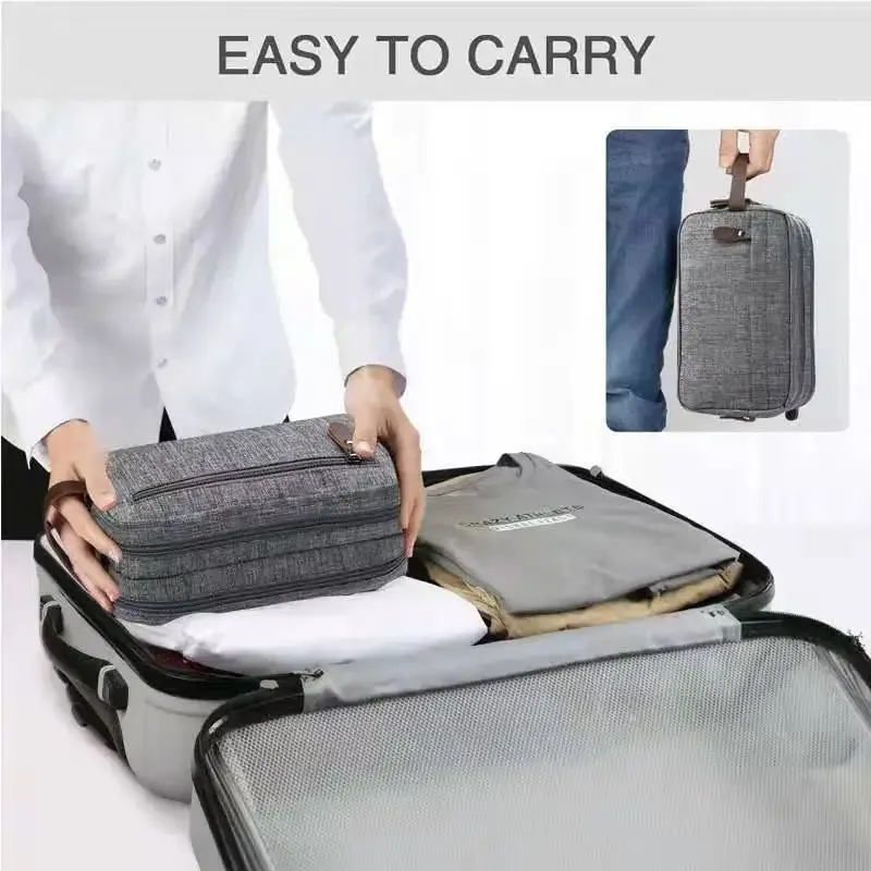 sac de toilette pliable pour homme, grande capacité, en tissu oxford imperméable, rangement double couche pour cosmétiques et articles de toilette