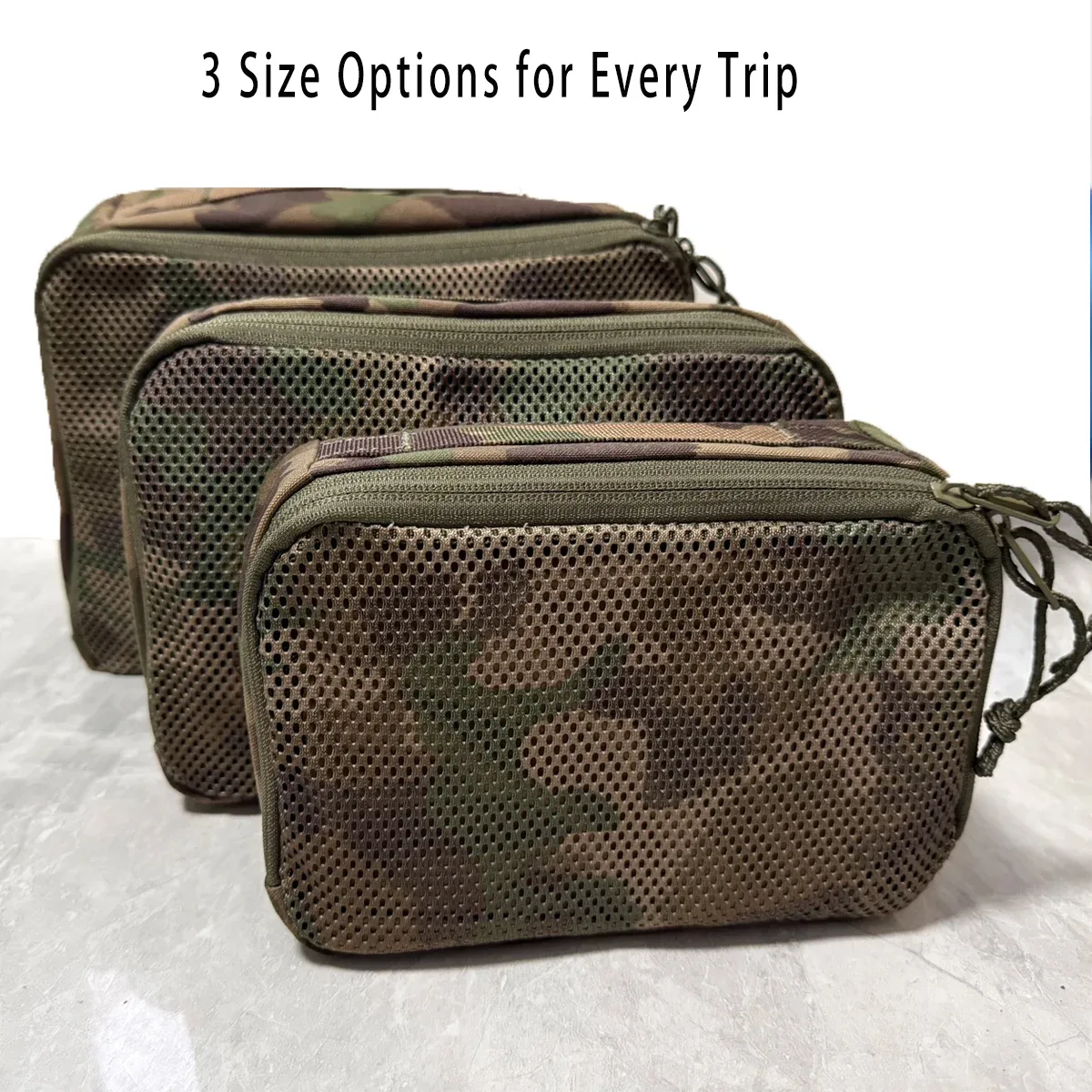ensemble de 3 trousses de toilette en nylon camouflage suisse taz16 personnalisées |   organisateur de voyage pour articles de toilette et cosmétiques
