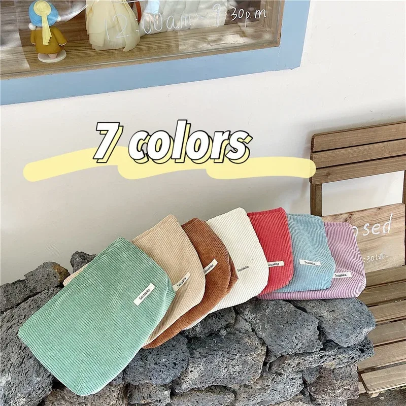 sac à cosmétiques en velours côtelé de couleur unie, pochette, grands sacs de rangement de maquillage, pochette à cosmétiques coréenne pour femmes, trousse de toilette mignonne et de beauté