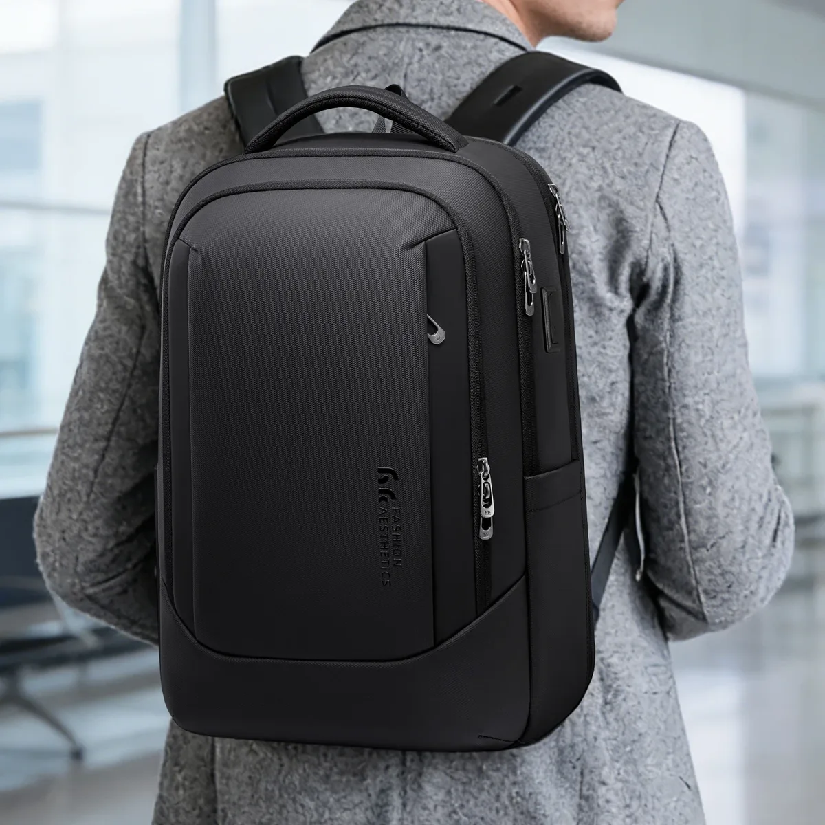 sac à dos d'affaires hk avec port usb, sacs pour ordinateur portable de 17 pouces pour hommes, sac à dos imperméable pour les déplacements quotidiens, sac à dos de voyage de grande capacité pour le bureau