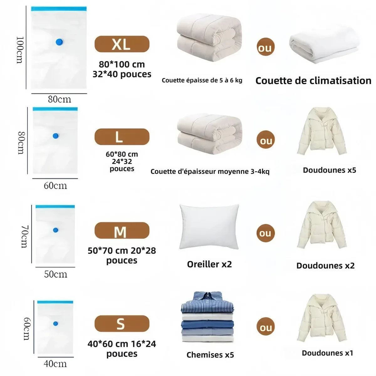 sac sous vide pour vêtements et couette, sacs de compression économiseurs d'espace, transparent étanche à l'air réutilisable avec pompe manuelle, organisateur de voyage pour valise, tailles 40x60 50x70 60x80 80x100