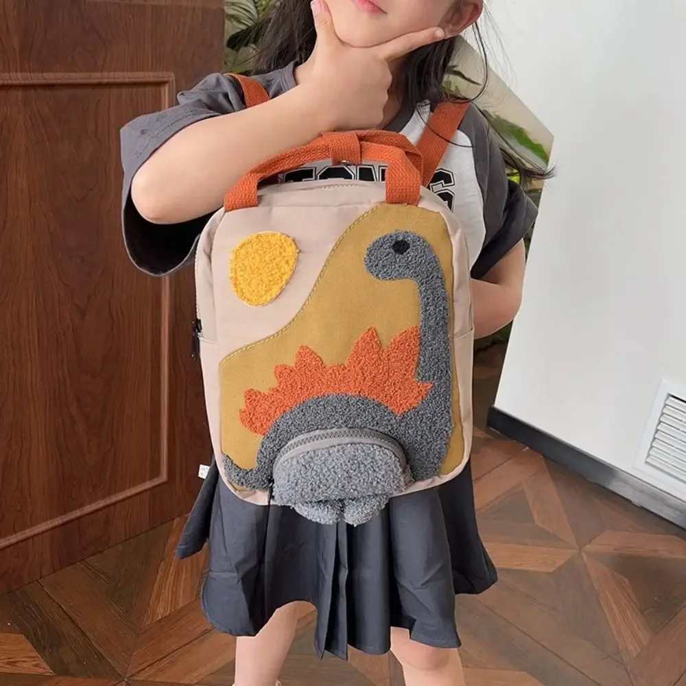 Col Long petit dinosaure maternelle enfants sac à dos dessin animé crochet cheveux brodé mignon sac à dos toile