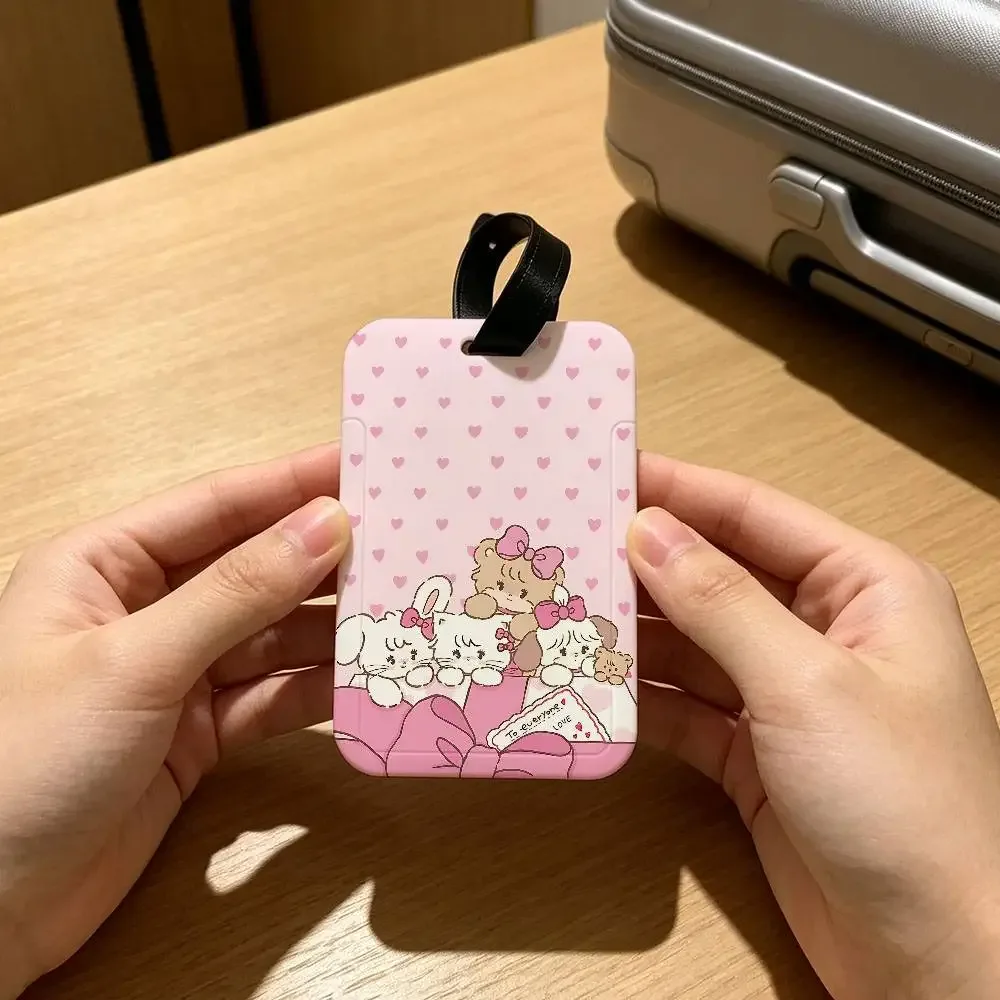 étiquette de bagage portable anti-perte m-mikkos chat mignon, étui de carte d'information en pvc, étiquette de voyage pour valise et sac à dos