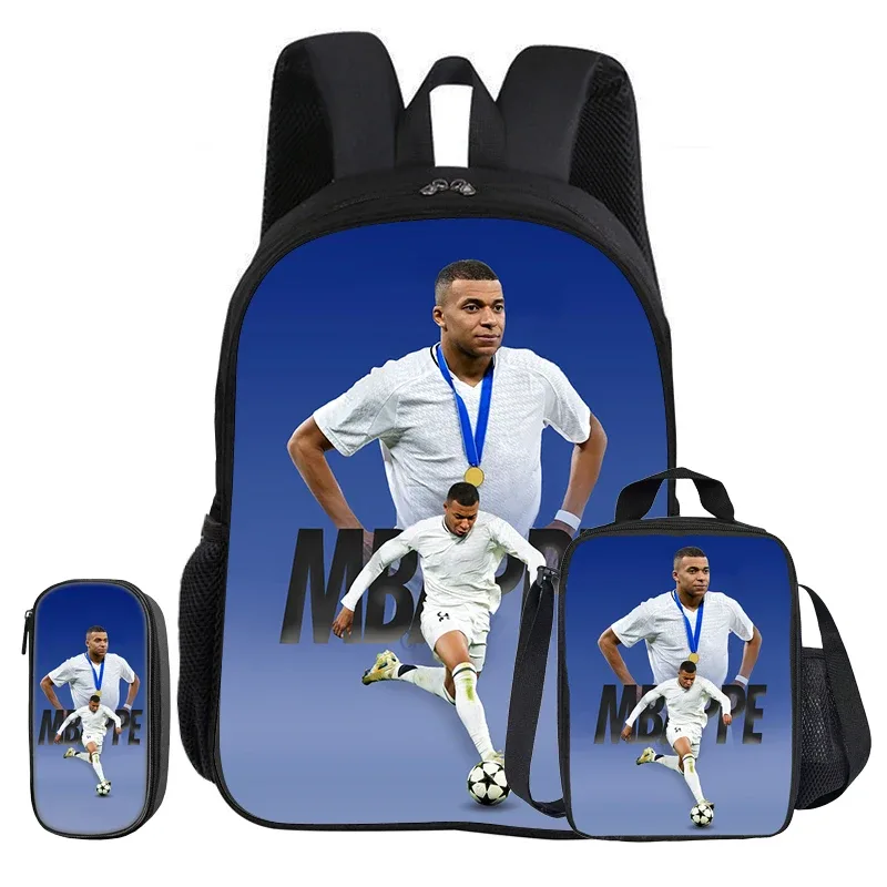 m-mbappe – ensemble de 3 pièces, sac à dos d'école, sac à dos pour enfant, étoile du football, sacs à crayons, sac à livres avec sac à déjeuner, sac à dos de sport, cadeau pour enfants