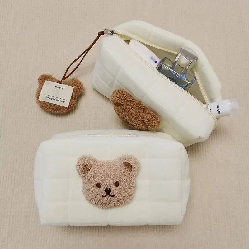 trousse de toilette portable ours mignon pour bébé, sacs à cosmétiques, pochette à couches, organisateur d'articles pour bébé, sac à cluth en coton réutilisable pour maman