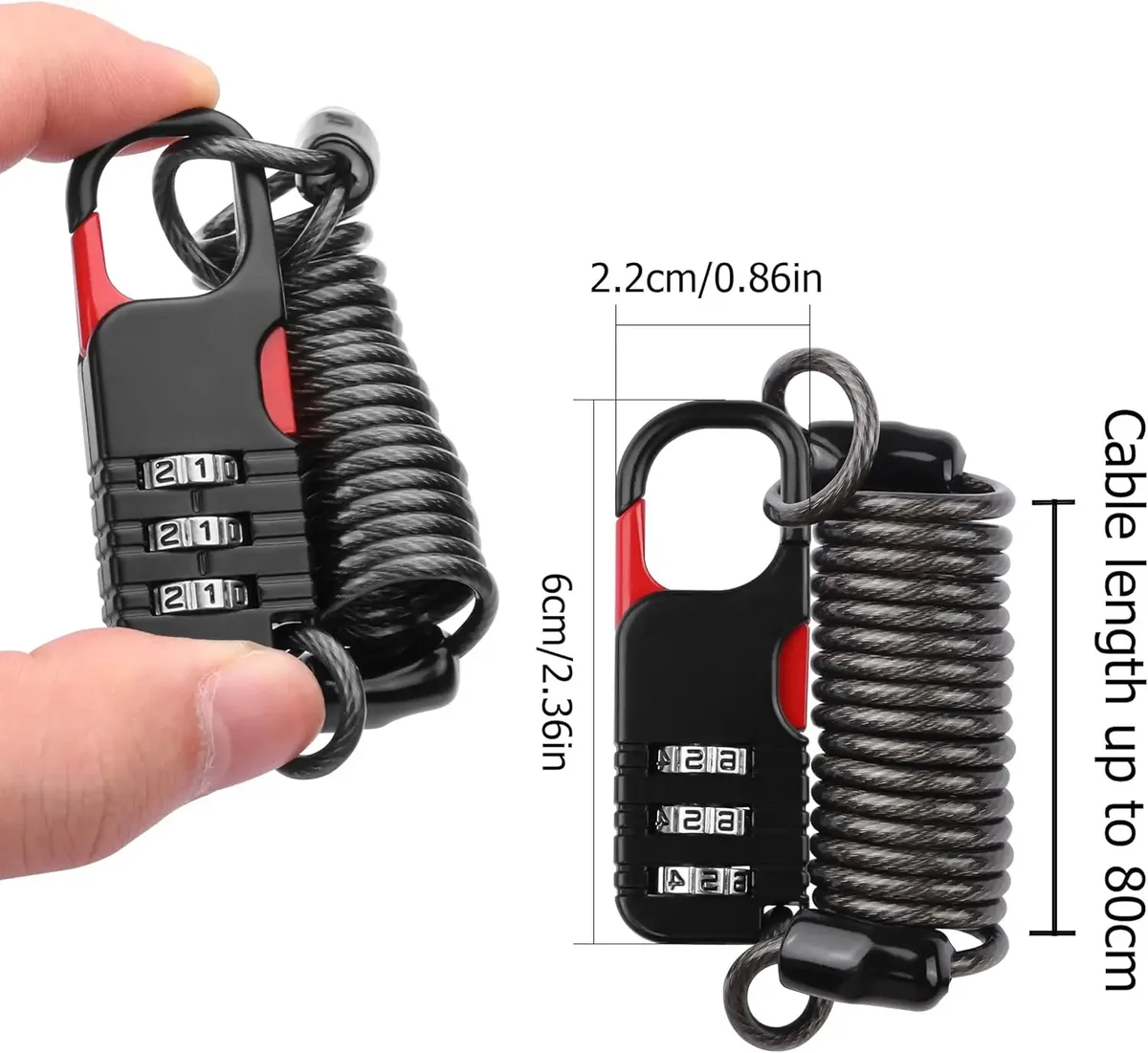serrure de voyage pour bagages, cadenas à combinaison à 3 chiffres, câble à ressort (80cm) pour casier de gymnastique scolaire, casque, porte, valises 51s