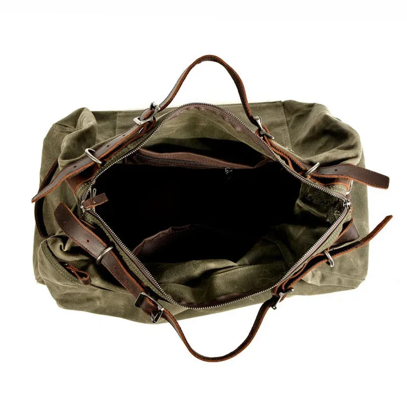 sac de voyage en toile de cire à l'huile épaisse de style militaire, sac de voyage rétro, sac de sport de plein air, grande capacité