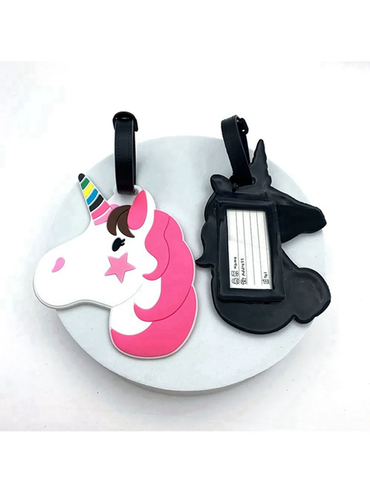 1 pièces mignon licorne cintre d'embarquement étiquette de bagage station aéroport vérifier dans la boîte de chariot articles prévention de perte étiquette d'identification