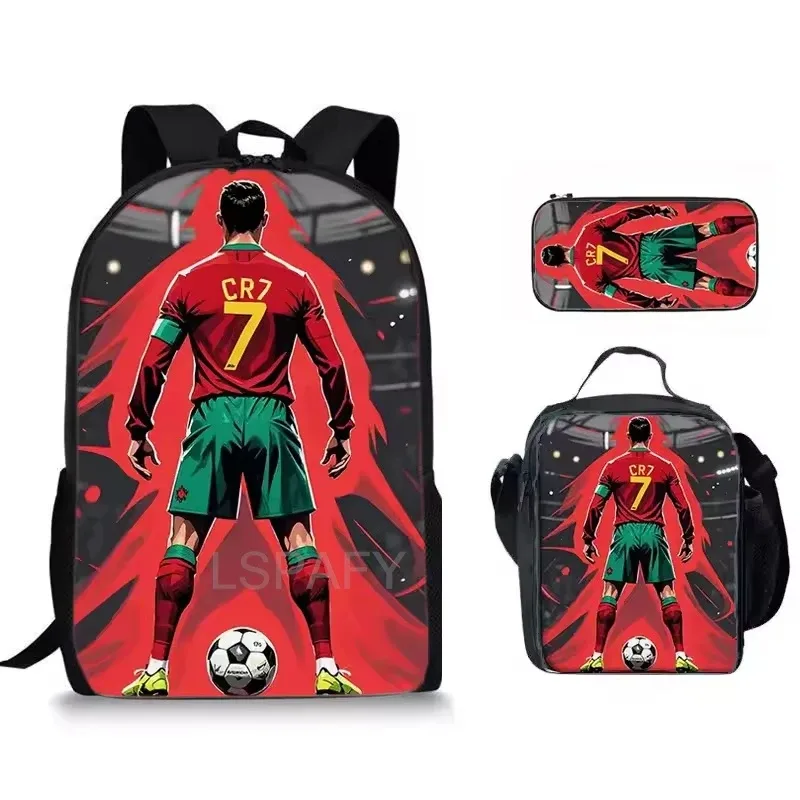ensemble de sacs à dos 3 pièces à motif cr7 soccer star – sac à dos décontracté de grande capacité avec pochette et sac fourre-tout assortis, parfait pour le quotidien