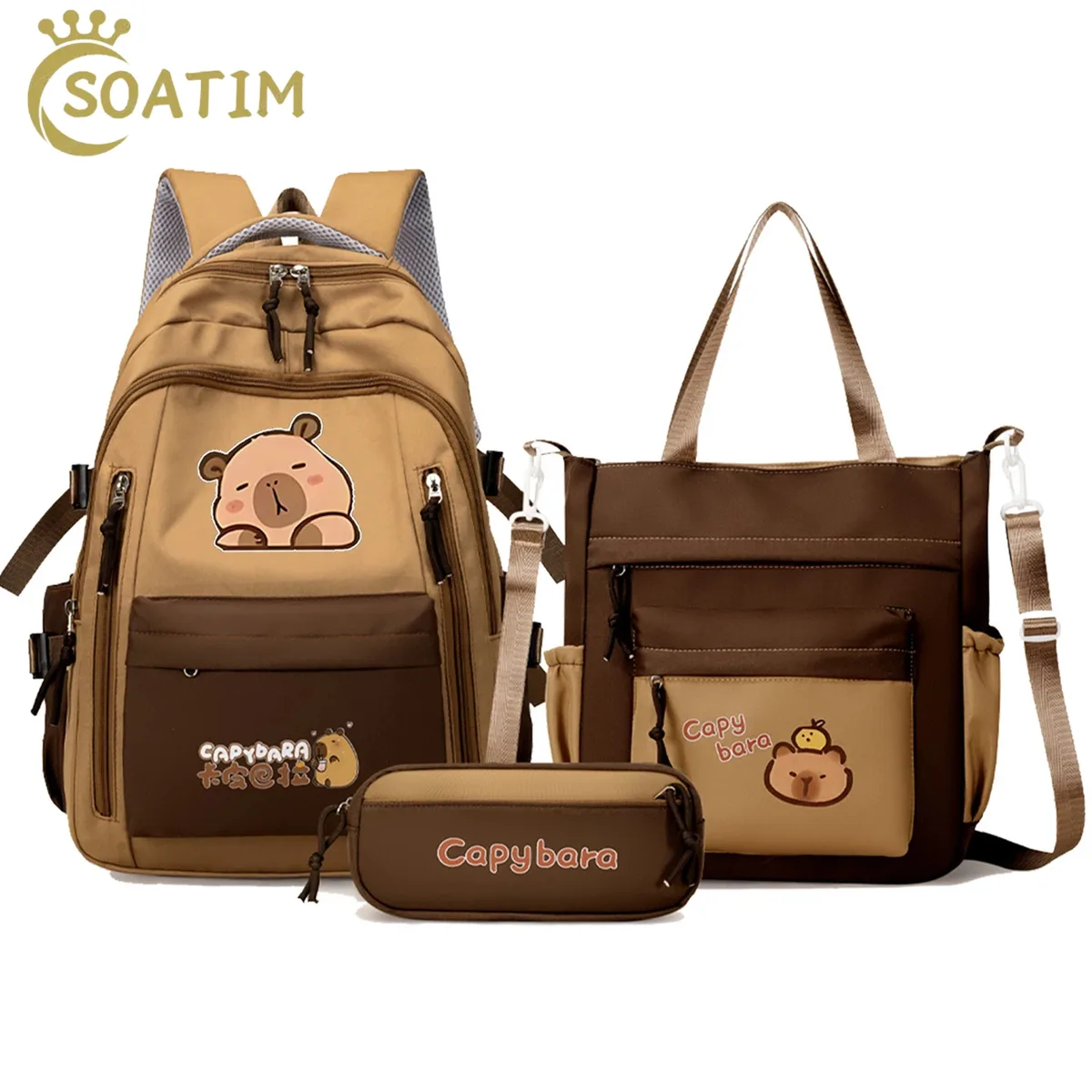 kawaii capybara école sac à dos 3 pièces filles sacs d'école ensemble sacs à dos décontractés enfants livre sac enfants cartable voyage sac à dos