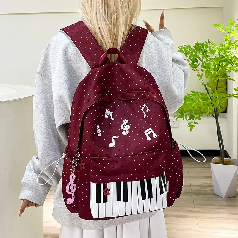 sac à dos à touches de piano à pois, sac à dos de style japonais à blocs de couleur, sac à dos en forme de piano de style scolaire, grand sac de voyage pour femmes