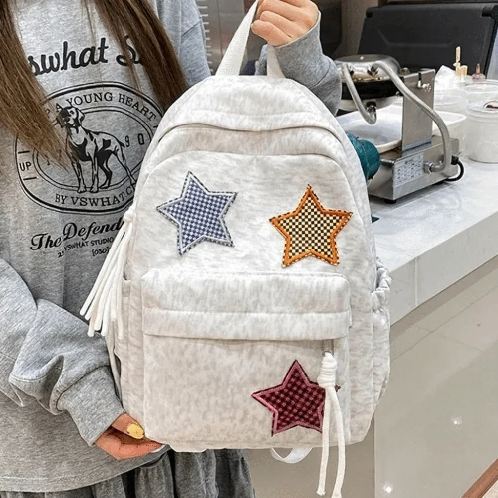 Sac à dos en velours côtelé mignon avec motif étoile, léger, en tissu doux, sac à dos scolaire coloré, sac de voyage multi-poches pour étudiants