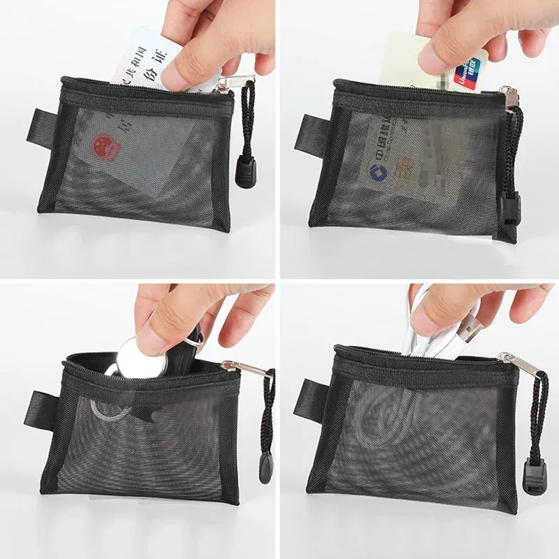 mini petit écouteur rouge à lèvres stockage portefeuille pochette femmes cosmétique organisateur maille maquillage sac