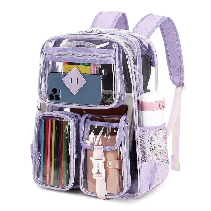 nouveau sac à dos transparent en pvc pour activités de plein air, imperméable, grande capacité, pour collégiens, lycéens et étudiants.