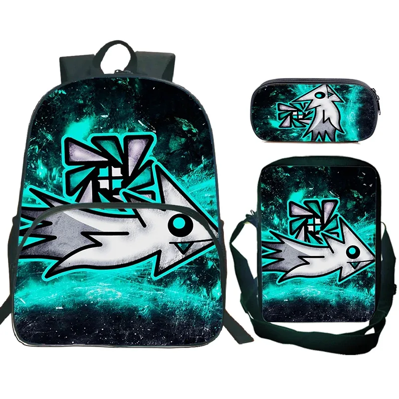 ensemble de 3 sacs à dos cartoon geometry dash pour garçons et filles, sac d'école de grande capacité, sac de voyage, sac à bandoulière pour enfants, sac à crayons