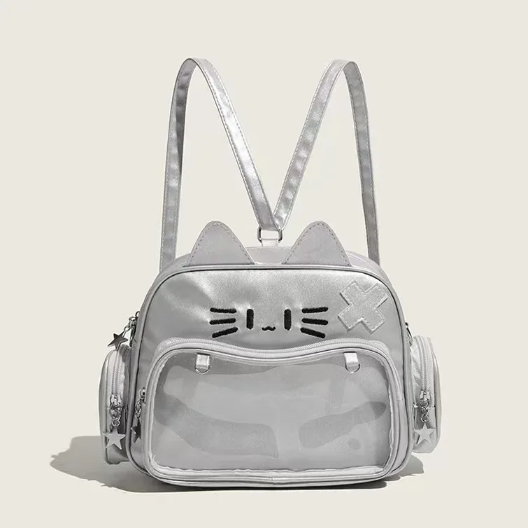 sac à dos ita bag y2k coréen kawaii pour femmes, en pu, avec poche transparente, esthétique, pour filles, à porter à l'épaule ou en bandoulière