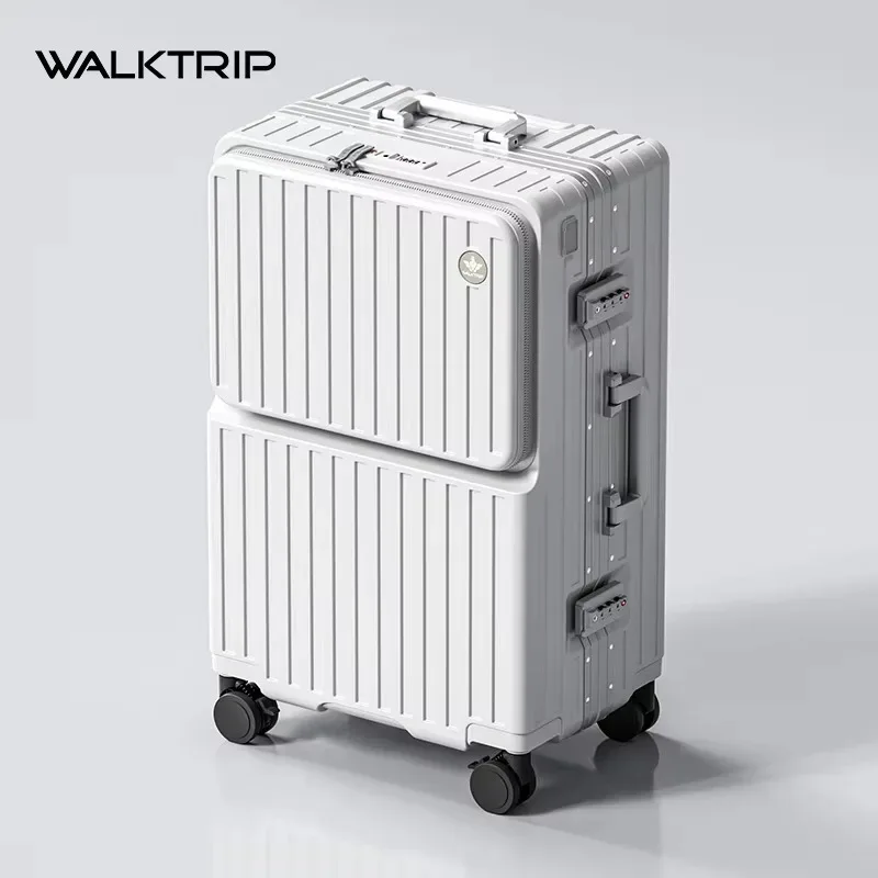 valise à ouverture frontale en pc avec cadre en aluminium, serrure tsa, porte-gobelet et port de charge 20/24/26 pouces