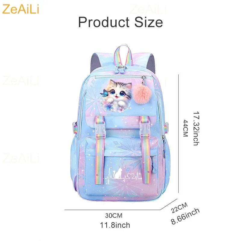 sac à dos scolaire pour enfants, adolescents, filles et garçons, motif chat mignon, fleur, papillon, sac à dos pour femmes, sac à livres