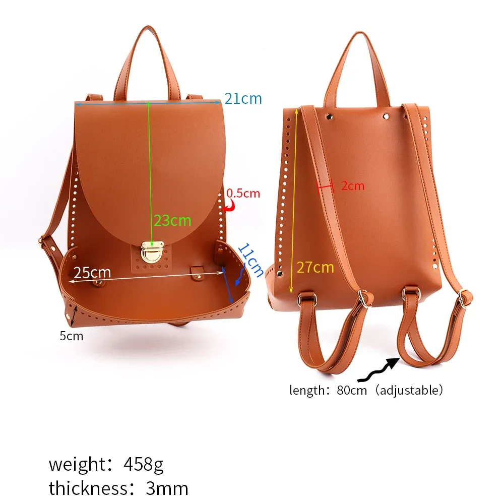 ensemble de sac à dos tissé bricolage, sac à main en cuir fait main, sangle initiée, sac à fond avec accessoires de quincaillerie, noir, marron, café
