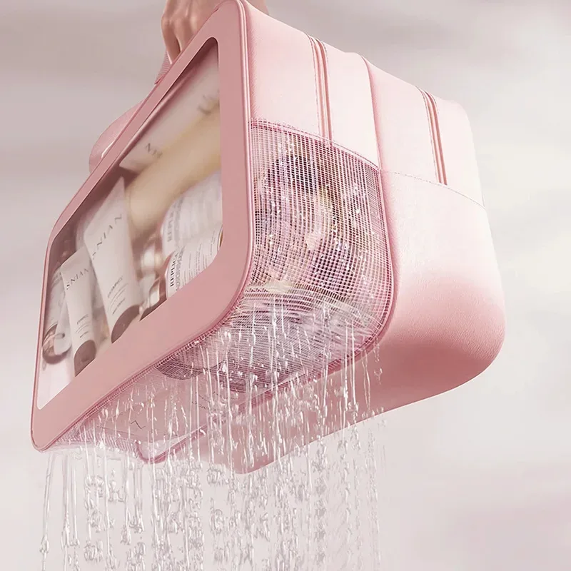sac de toilette transparent grande capacité à double compartiment sec/humide, en pu givré, portable pour voyage, sac de rangement de bain gf32
