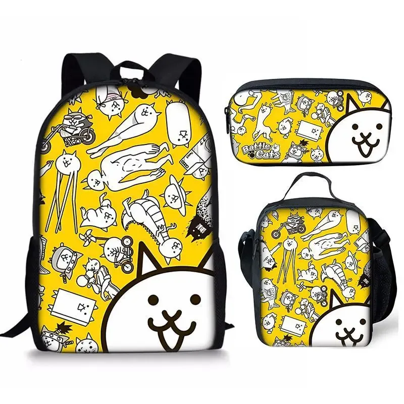 the battle cats – ensemble de trois pièces, sac à dos pour étudiant, sac à stylos, sac de repas, ensemble de trois pièces