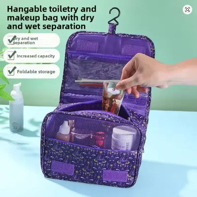 nouvelle trousse de toilette de voyage imperméable, sac cosmétique portable multifonctionnel de grande capacité, séparation sec/humide portable