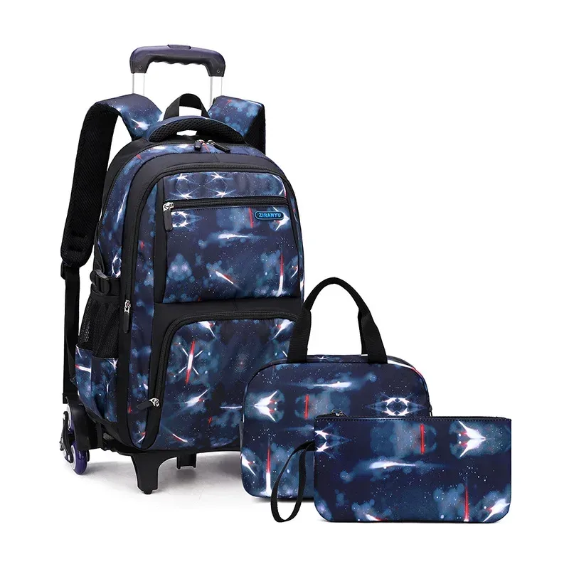 sac d'école enfants sac à dos roulant pour garçon sac à dos à roulettes sac d'école avec roues chariot bookbag bagage à main avec sac à déjeuner
