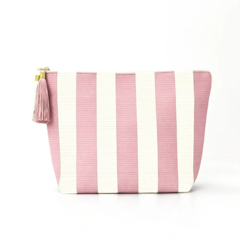 sac de maquillage portable en velours côtelé, grande capacité, motif rayé, trousse de toilette, sac de rangement, pour voyage