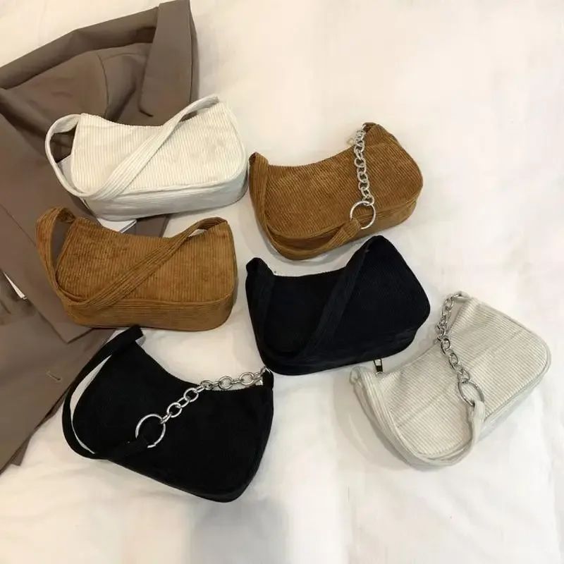 sac sous les bras en velours côtelé pour femmes, sacs à bandoulière décontractés, pochette de shopping sous les aisselles pour téléphone, fermeture éclair, pochette
