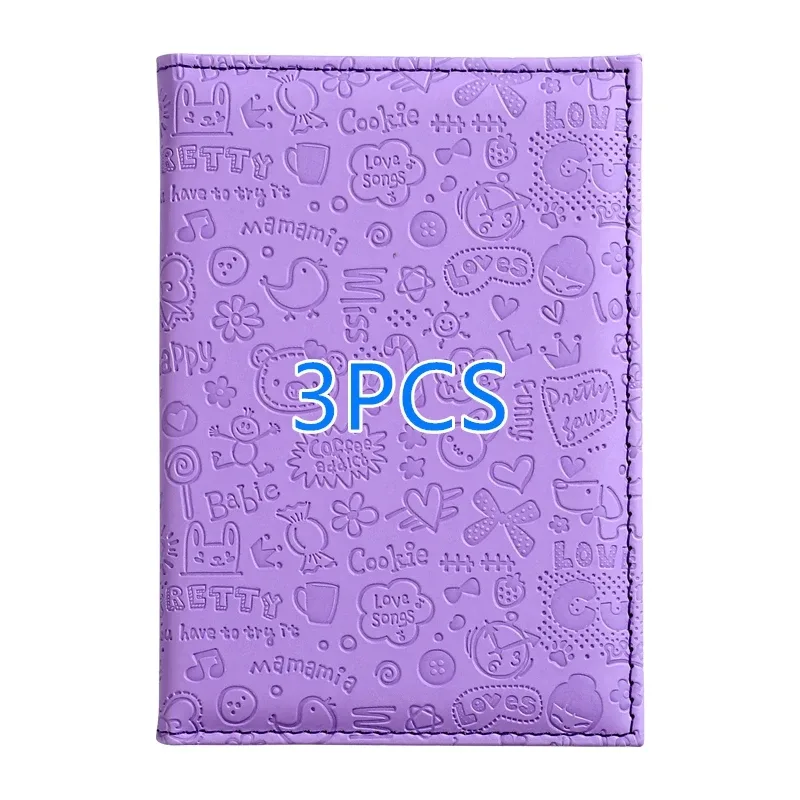 3 housses de protection pour passeport en relief à motif de dessin animé, ensemble de porte-cartes de voyage multicolores en pu
