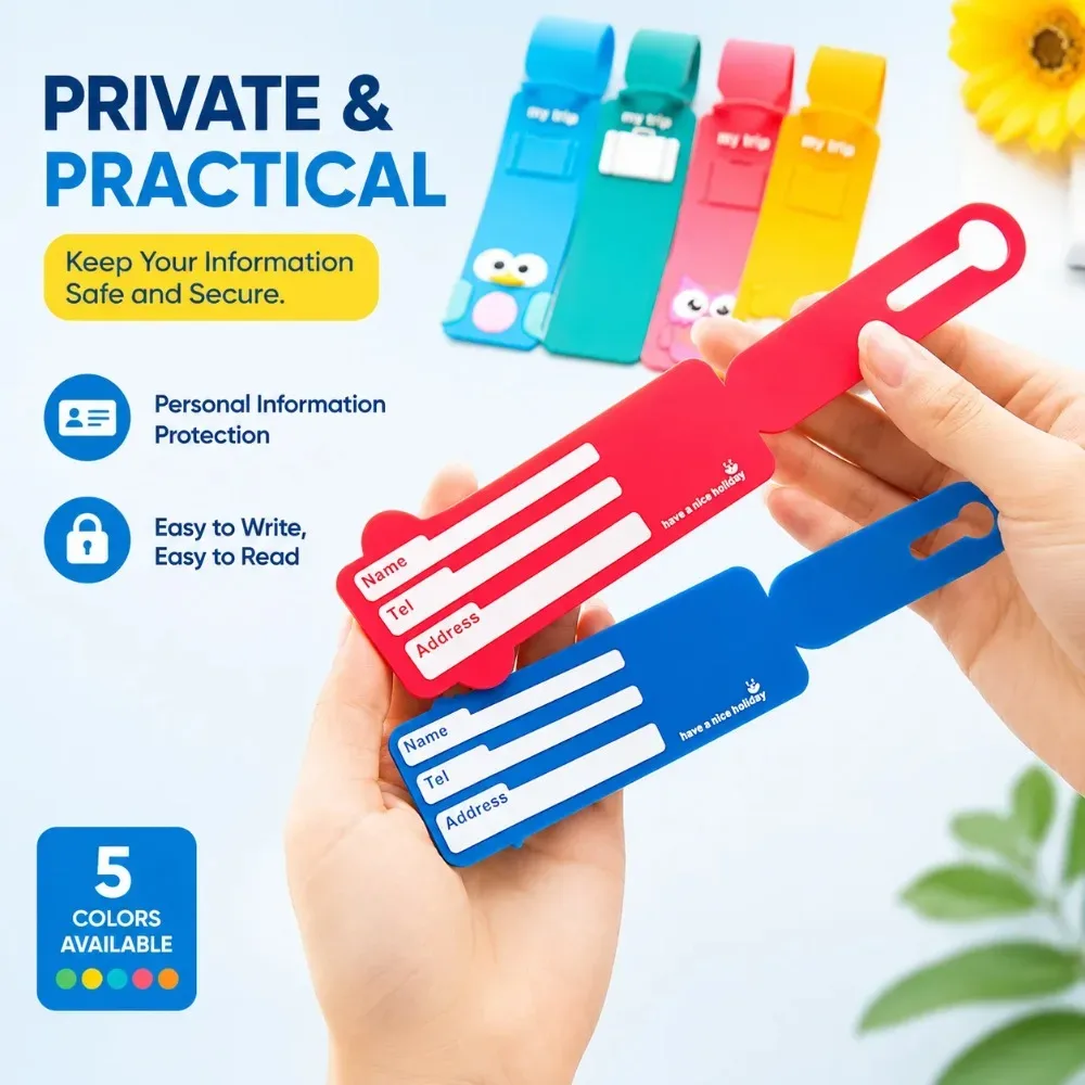 étiquette de bagage en silicone motif animaux mignons, accessoire de voyage tendance, porte-adresse d'identification pour valise, étiquette d'embarquement portable