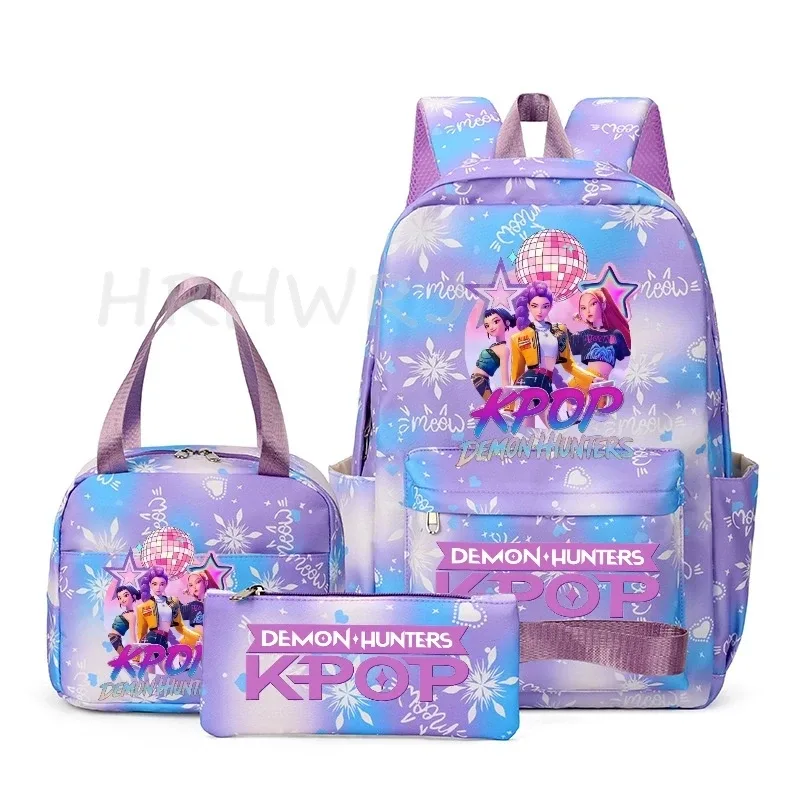 sac à dos kpop demon hunter avec imprimé neige, cartable pour adolescents avec sac à bandoulière pour usage quotidien, sacs de voyage décontractés pour filles, 3 pièces