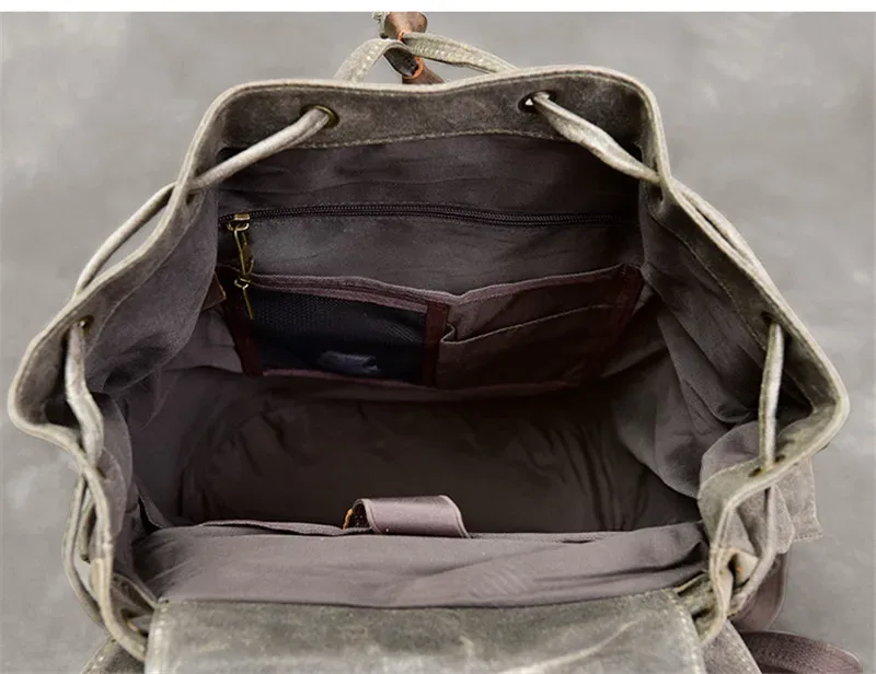 sac à dos vintage en toile et cuir group pour homme, cartable imperméable de grande capacité, en cuir de vache, pour voyage en plein air