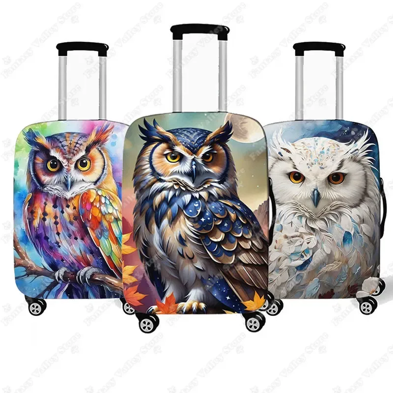 housse de bagage imprimée hibou coloré, housses de protection pour valise à roulettes à cornes, accessoires de