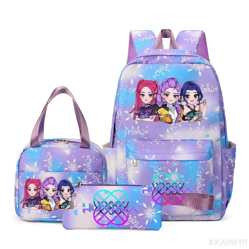 ensemble de 3 sacs à dos kpop demon hunters, sac d'école, sac à déjeuner, trousse à crayons, cadeau de rentrée scolaire pour fille, mochila de loisirs, sacs de voyage pour adolescents