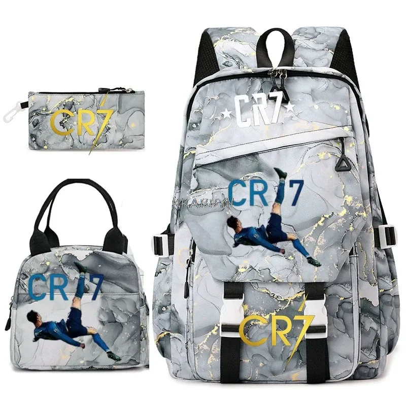 ensemble de sacs à dos pour étudiants avec imprimé cr7, sac à lunch et trousse à crayons, sac à dos de voyage pour adolescentes