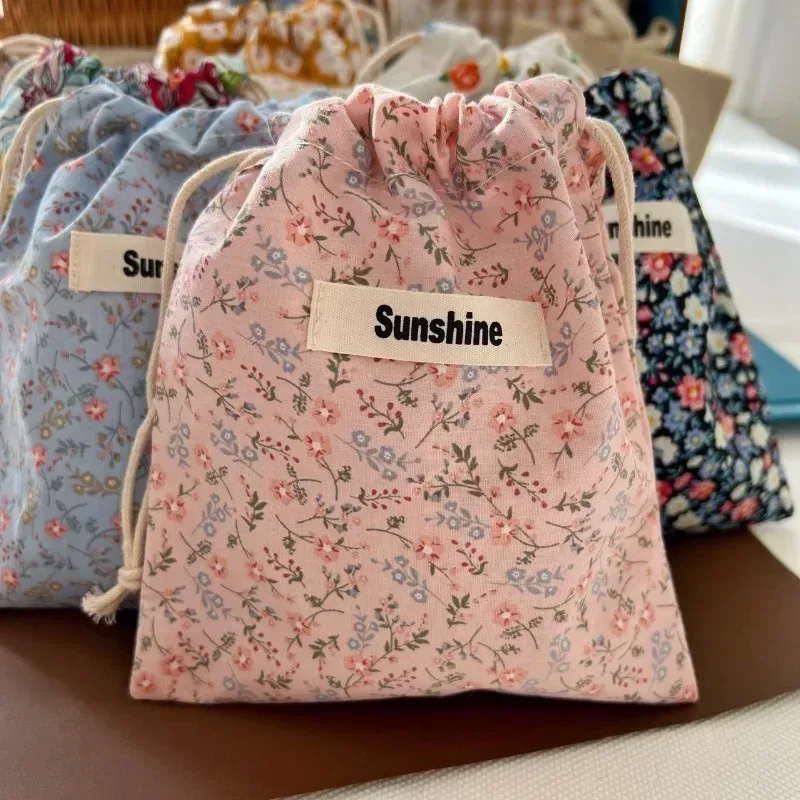 sac de rangement de voyage à proximité extérieure, sac de rangement classé, sacs à cosmétiques à fleurs imprimées, paquet de poche en ficelle de coton