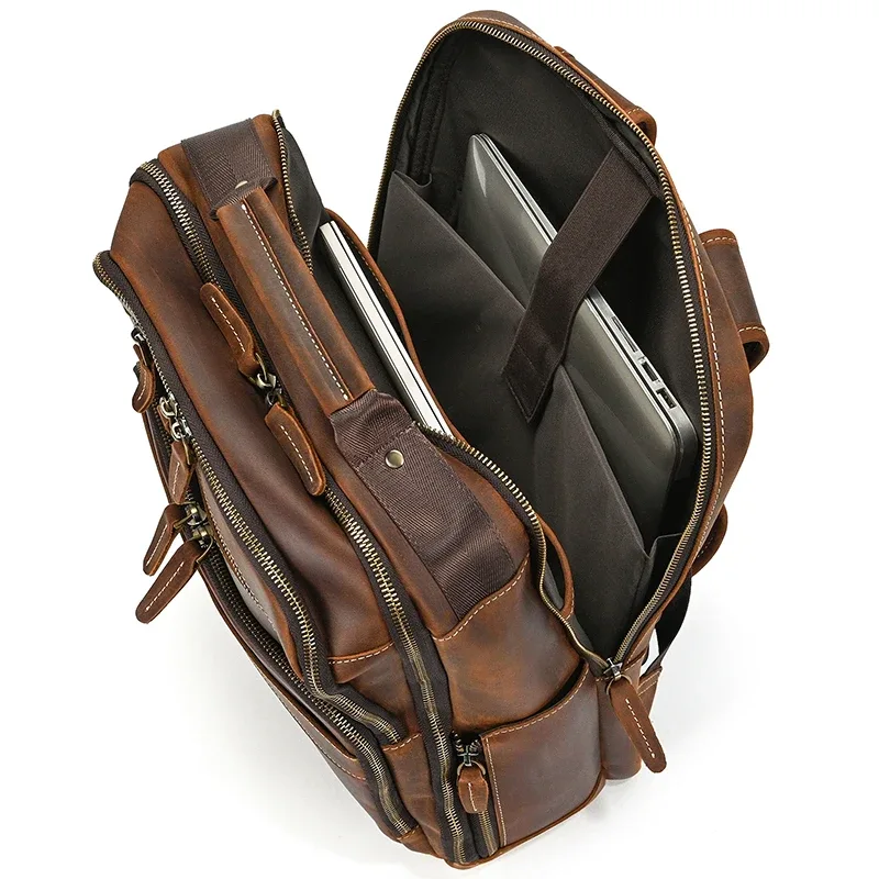 sac à dos rétro en cuir pour hommes d'affaires, sac pour ordinateur portable de 15 à 16 pouces, sac de jour de grande capacité, sac d'école de voyage