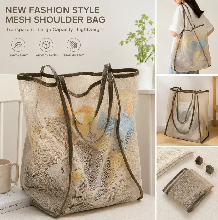 sac à bandoulière en maille transparente, léger, durable, résistant au sable, approuvé pour les stades, idéal pour la plage, les concerts, les voyages et les vacances pour femmes