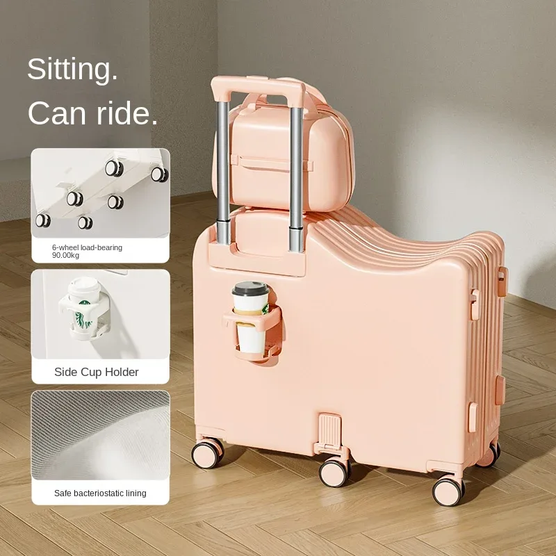 ensemble de valises pour enfants, peut s'asseoir et monter, valise à roulettes avec mot de passe de 18 à 24 pouces, avec 6 roues et repose-pieds pliable, nouvelle collection 2025