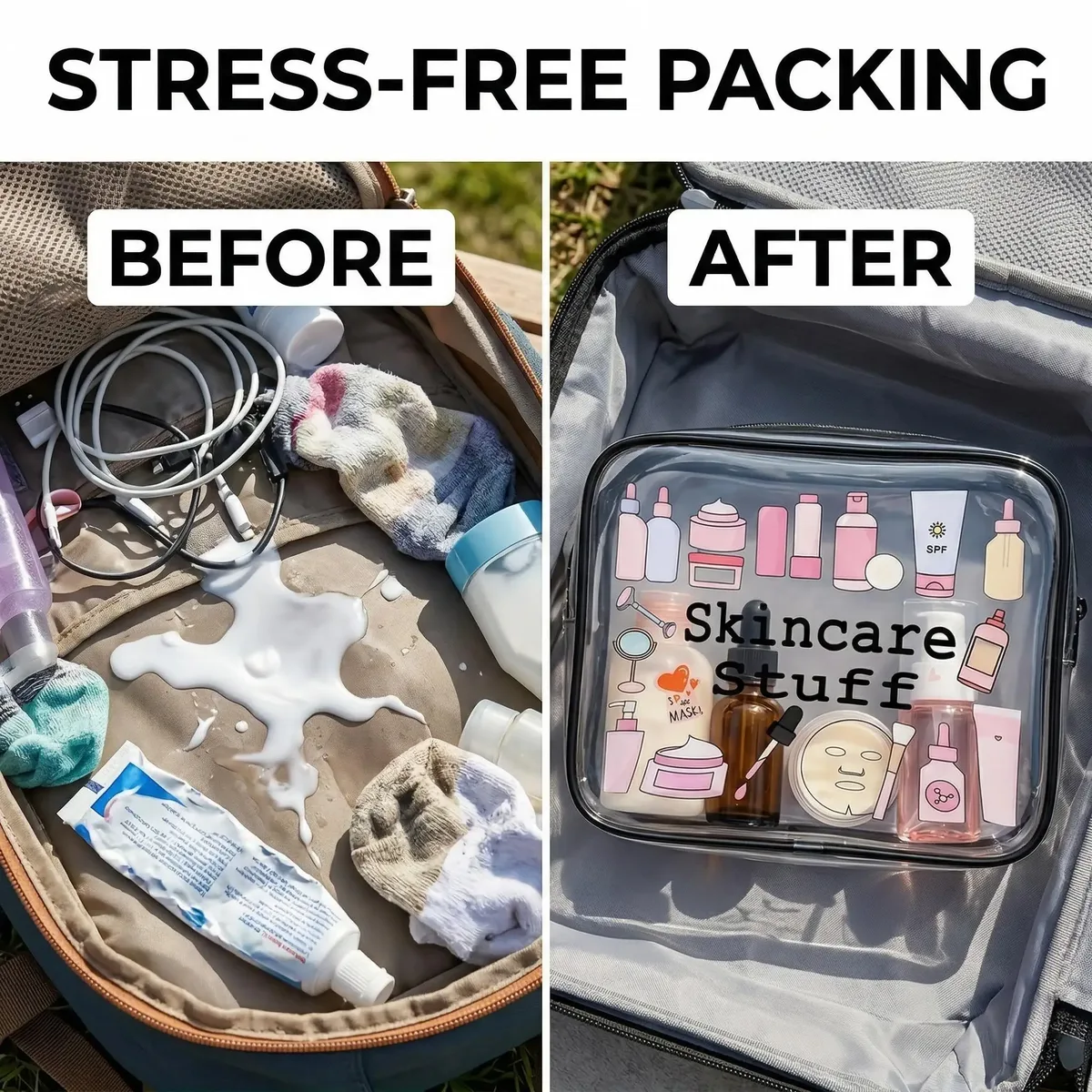 1 pièce trousse de maquillage transparente, organiseur de voyage pour produits de soin et articles de toilette, approuvée tsa, pochette cosmétique étanche pour femme