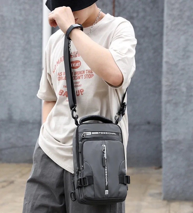 sac à dos à bandoulière pour homme, sac de poitrine initié, port de charge usb, sacs de messager polyvalents, nylon étanche, voyage