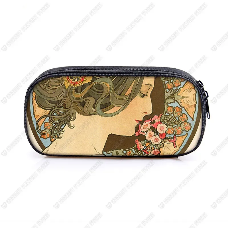 trousse de maquillage imprimée par alphonse mucha, trousse de maquillage pour femme, trousse de maquillage pour adolescent, étuis à crayons, étuis à cosmétiques