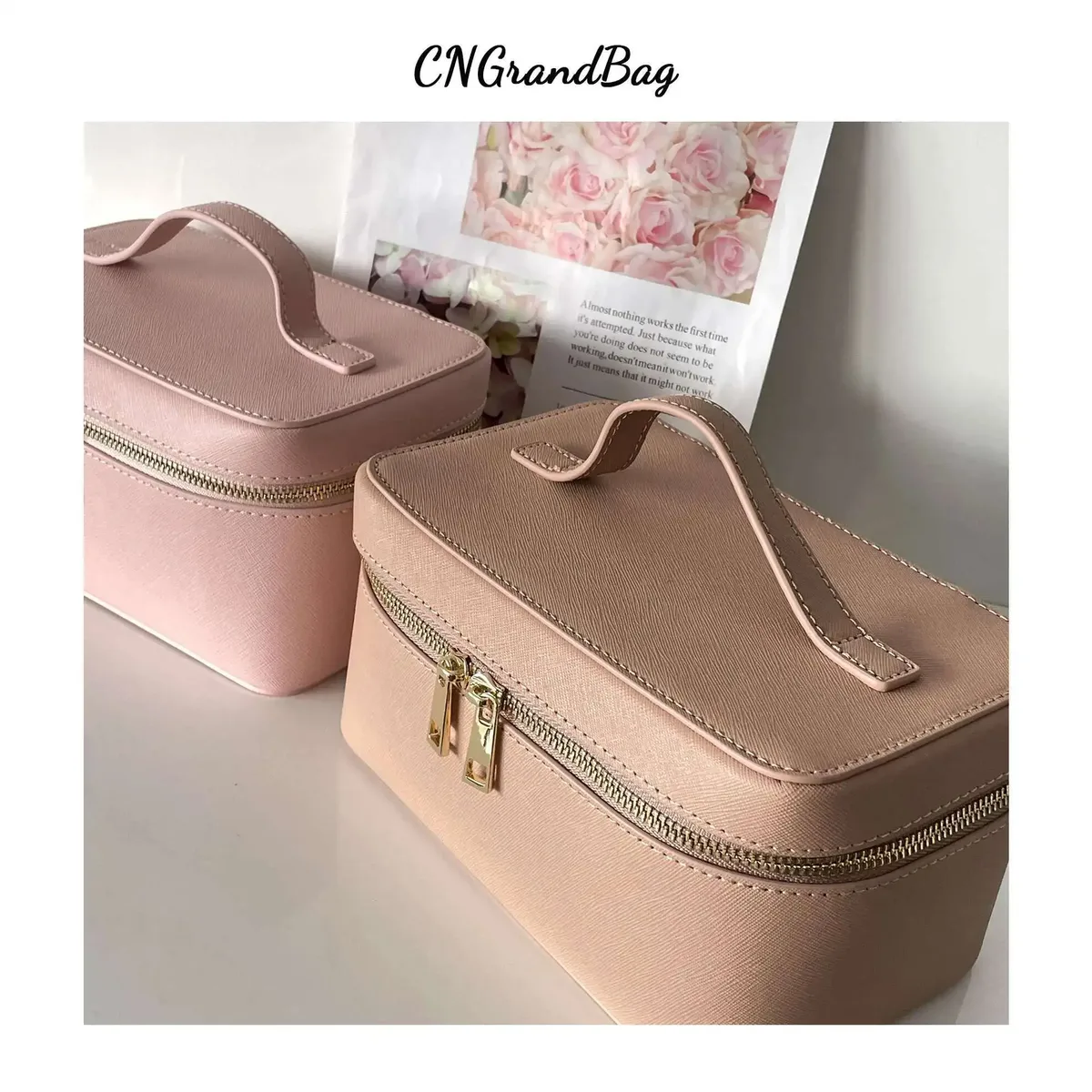 trousse de toilette de voyage en croûte de cuir saffiano pour femmes, nom personnalisé, boîte de rangement de maquillage suspendue portable, sac à cosmétiques pour femmes