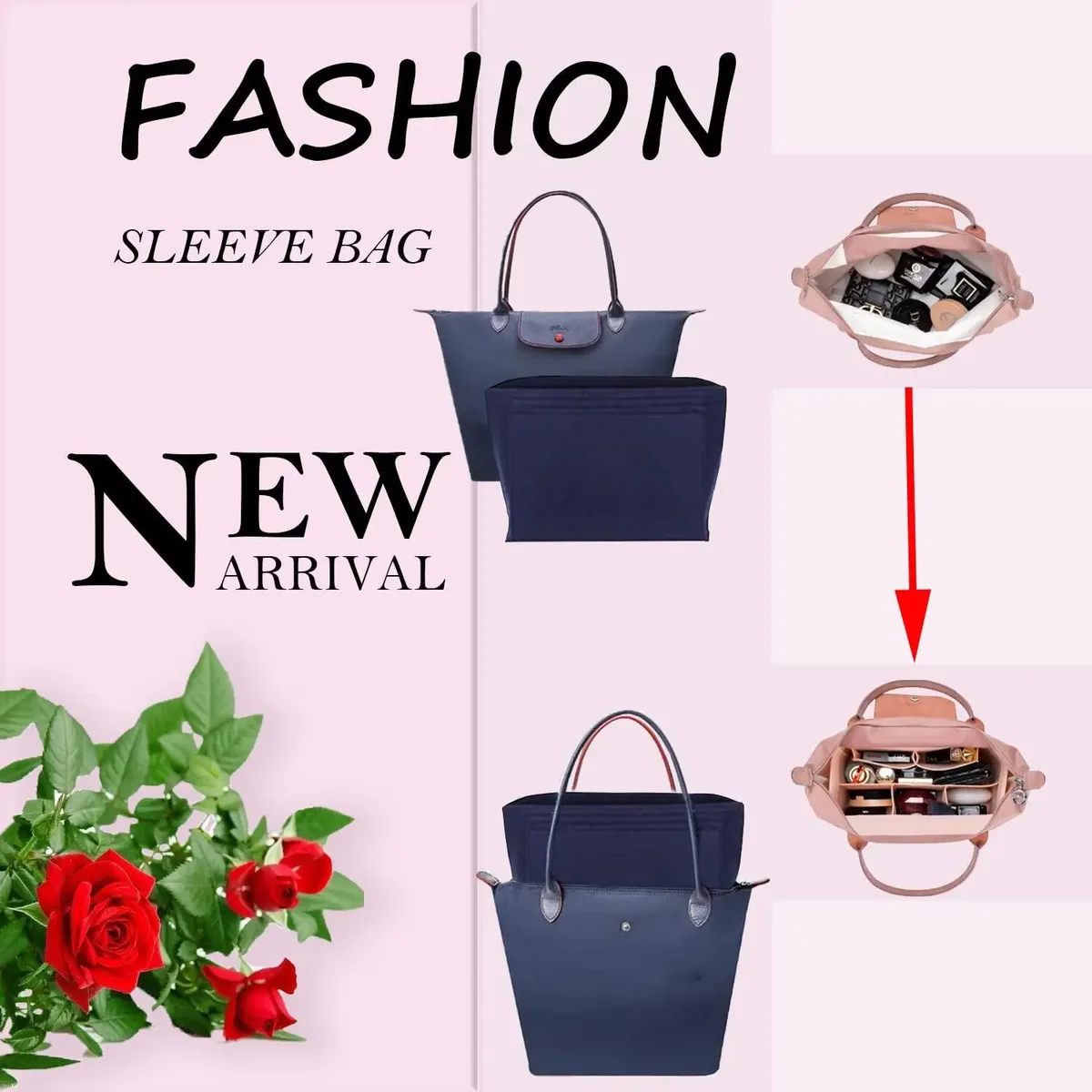 sac à insérer en feutre adapté au sac à main longchamp, sac de doublure en tissu feutré, sac de maquillage, support de voyage, organisateur de sac à main portable